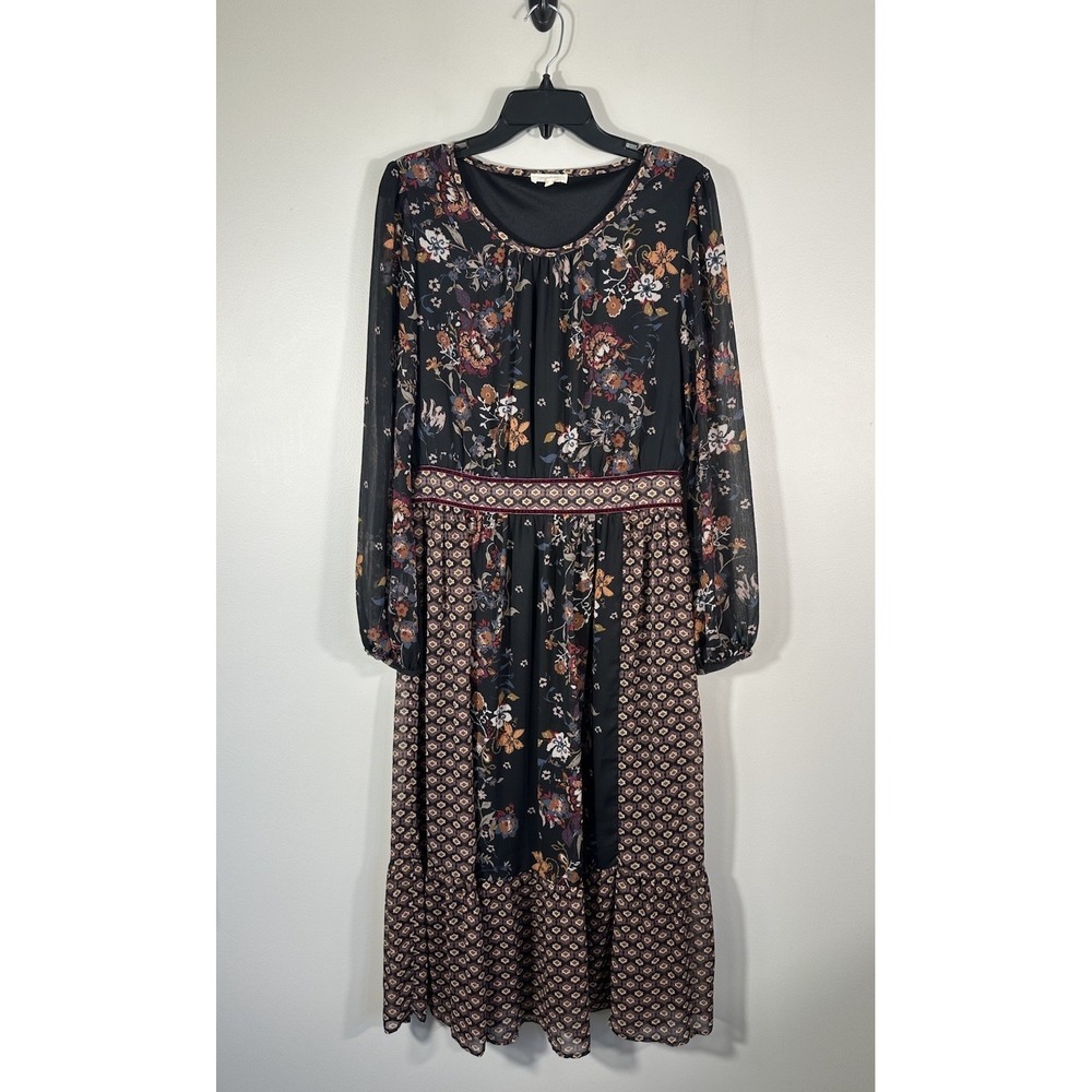 Mystree Dress Womens‎ Large Black Floral Boho Whimsigoth Modest Read
